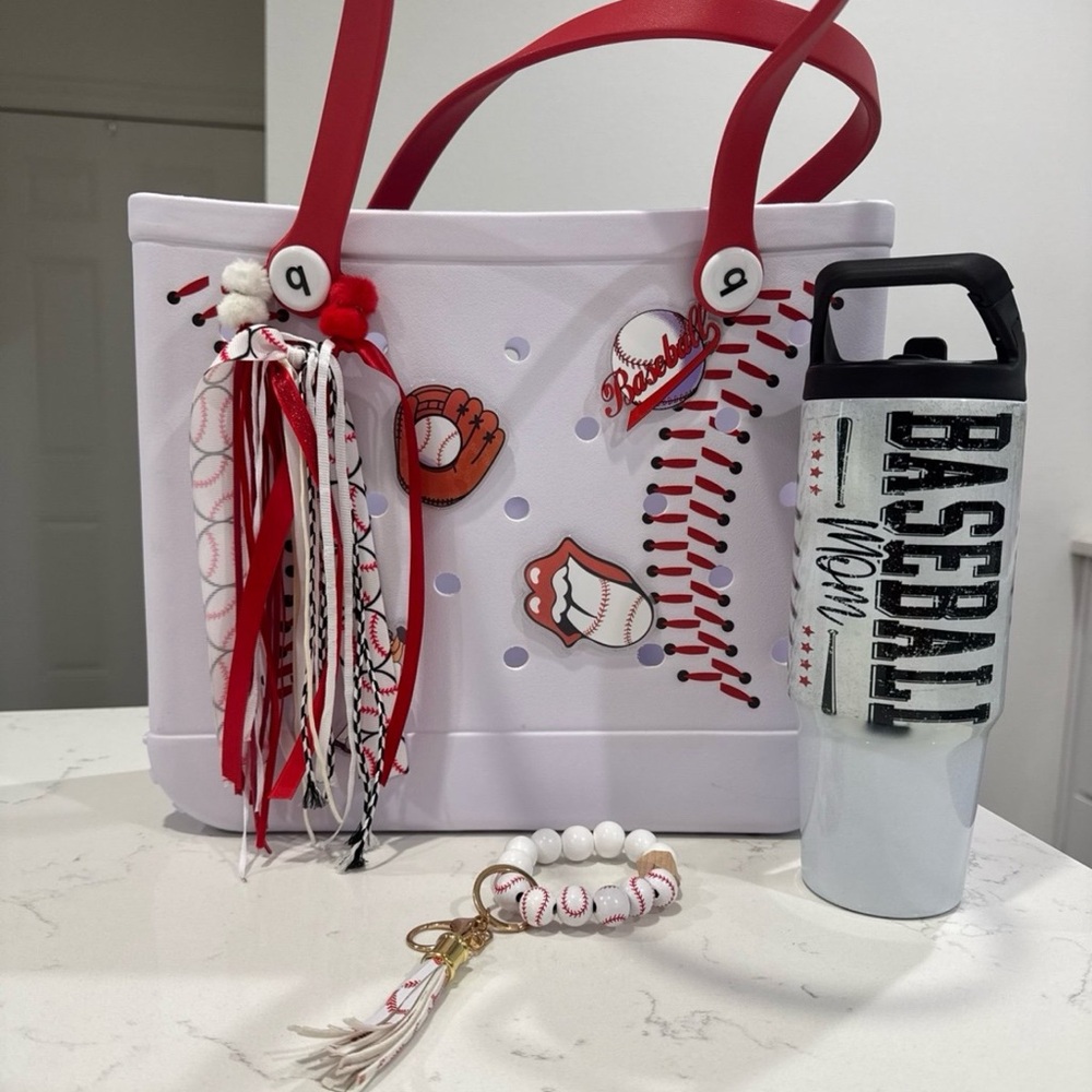 Baseball Bogg Bag with Accessories, Baseball Mom Cup, Baseball Keychain
